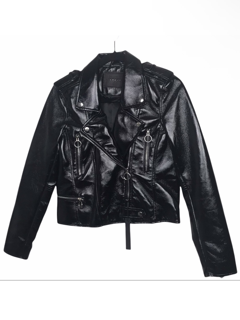 BLANK NYC Shiny Faux Patent Leather Moto Jacket